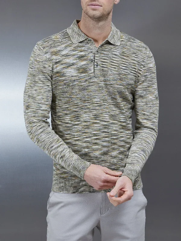 Egyptian Cotton Space Dye Long Sleeve Polo in Olive