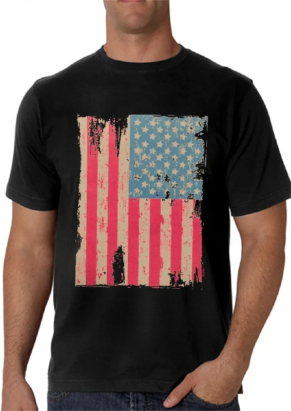 Faded and Distressed American Flag with Hot Pink Stripes Men's T-Shirt