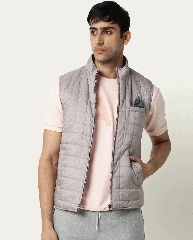 Rare Rabbit Men's Fillex Silver Solid Reversible Quilted Sleeveless Puffer Jacket