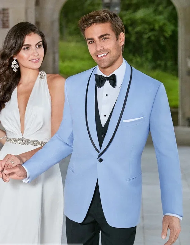 Mens Designer Satin Trim Valencia Tuxedo in Sky Blue