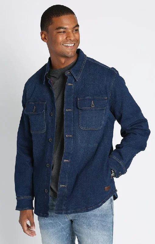 Washed Indigo Stretch Flannel Lined Denim Jacket