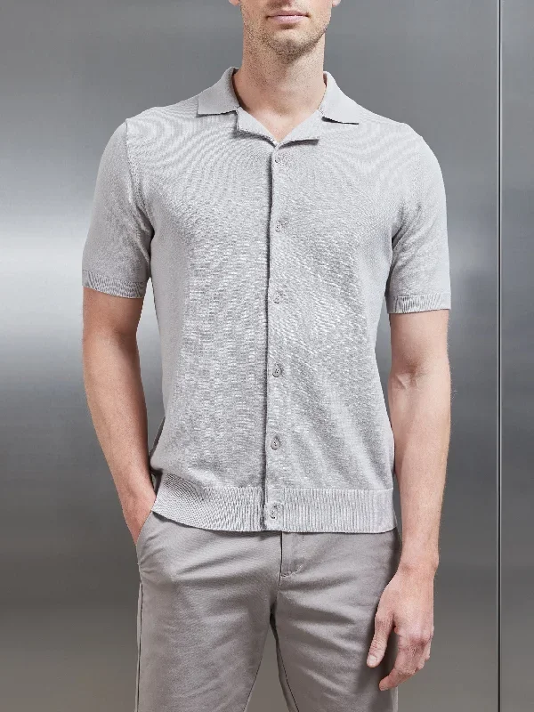 Knitted Revere Collar Shirt in Stone