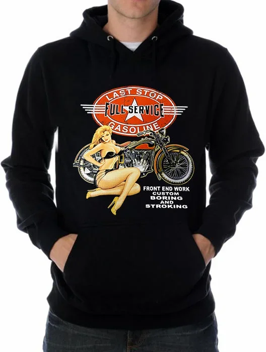 ""Last Stop Full Service "" Biker Hoodie (Black)