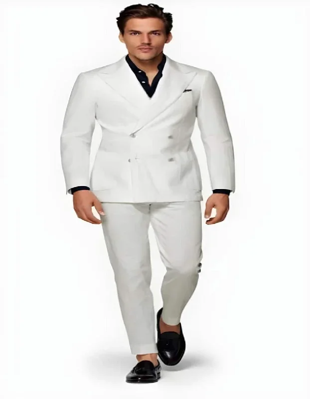 Linen Suit - Mens Summer Suits in White - Beach  Wedding 4 Button