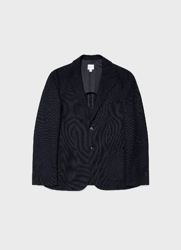 Men's Piqu Unstructured Blazer in Navy