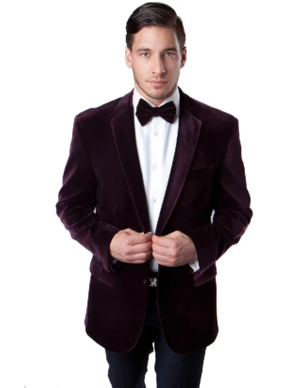 Mens 2 Button Velvet Blazer in Burgundy