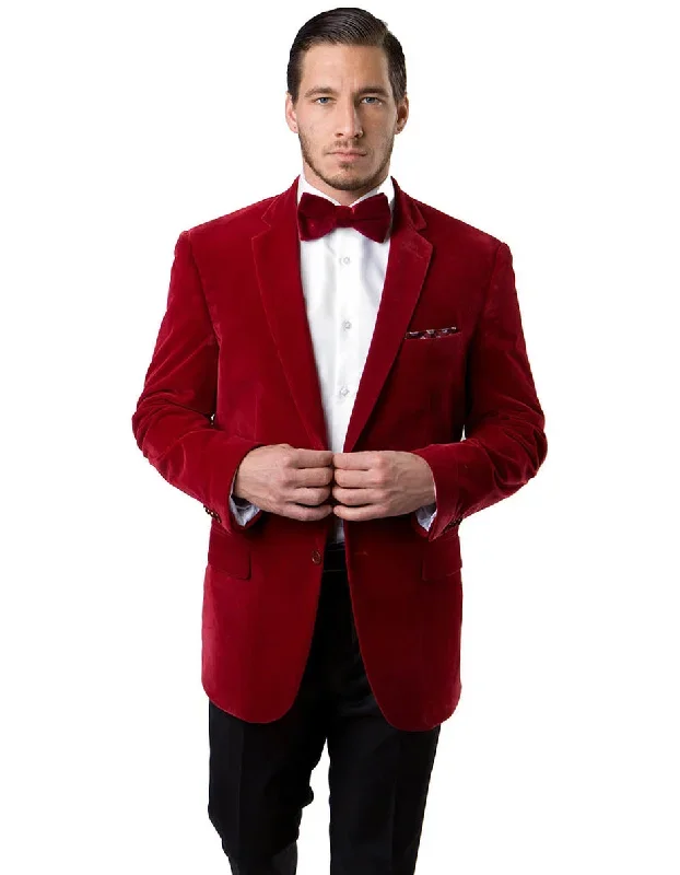 Mens 2 Button Velvet Blazer in Red