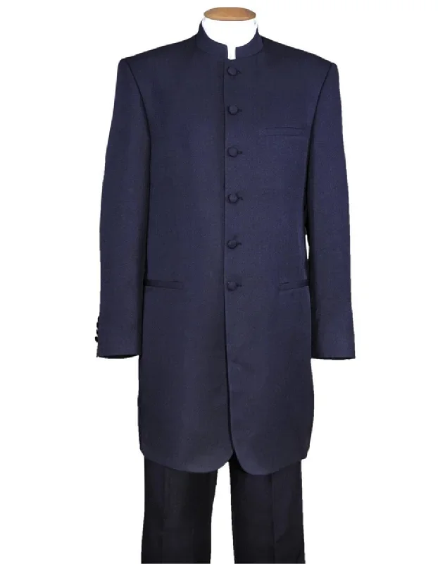 Mens 6 Button Long Style Mandarin Collar tuxedo in Navy