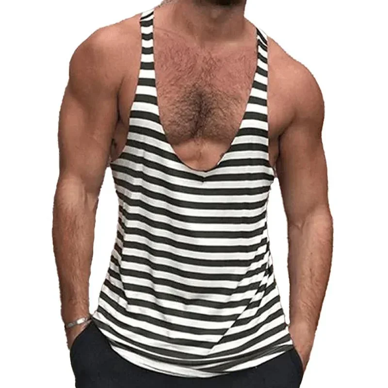 Men's Casual Striped Deep V Neck Tank Top 73603413Y