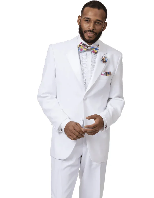 Mens Classic 2 Button Notch Lapel Tuxedo in White