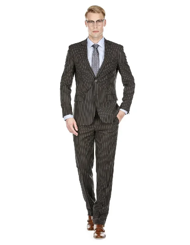 Mens Modern Fit Gangster Pinstripe Suit Black