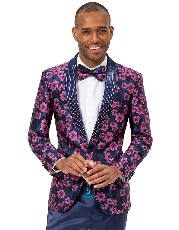 Mens Paisley Jeweled Shawl Prom Tuxedo Blazer in Magenta