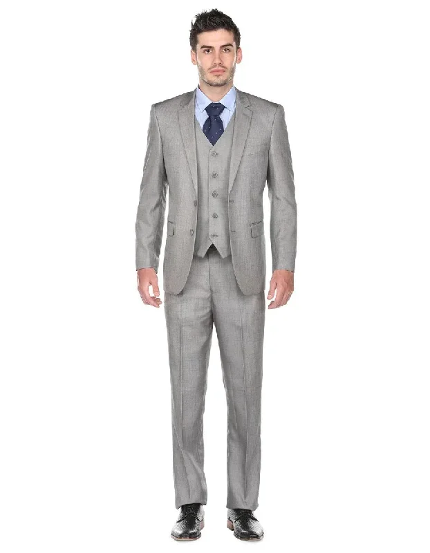 Pleated Suit - Mens Suits With Pleated Pant -  Regular Fit Light Grey Suit