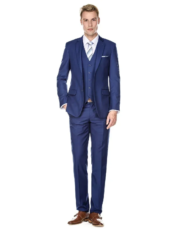 Mens Savvy Slim Vested Suit Indigo