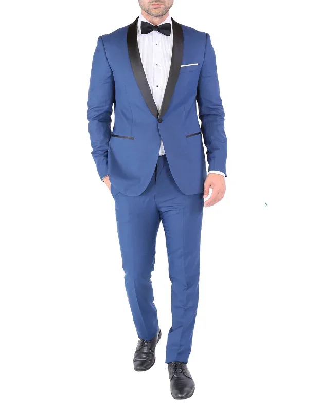 Mens Skinny Fit Shawl Prom Tuxedo in Indigo