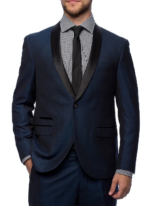 Mens Slim Fit 1 Button Shawl Lapel Tuxedo in Navy Blue