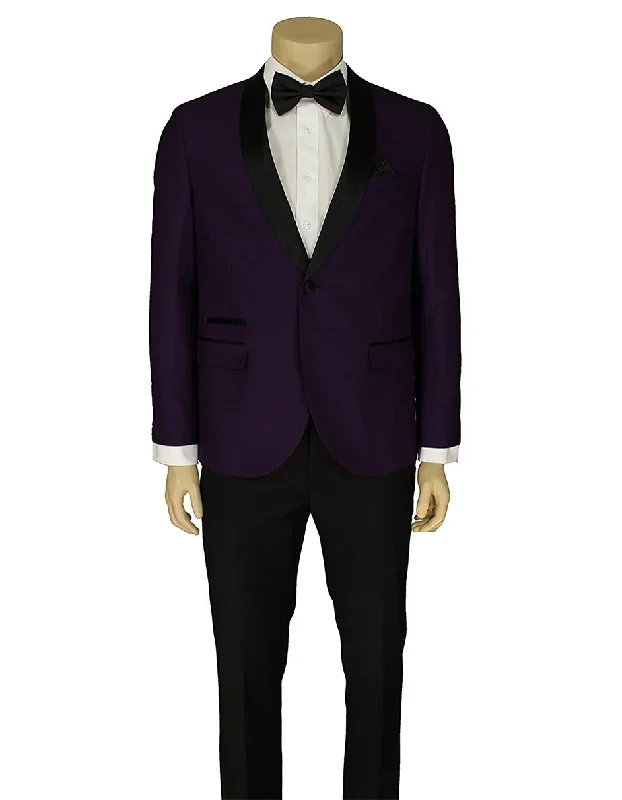 Mens Slim Fit 1 Button Shawl Lapel Tuxedo in Purple