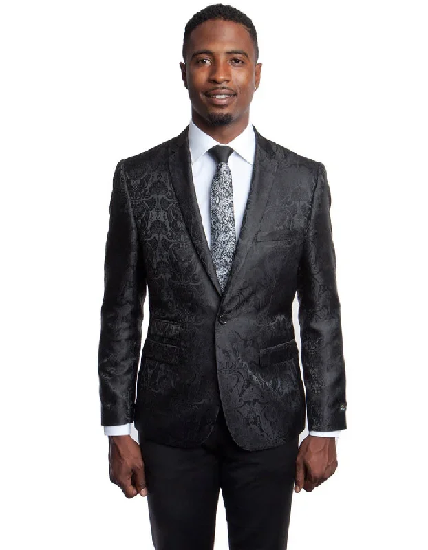 Mens Slim Fit Paisley Blazer in Black