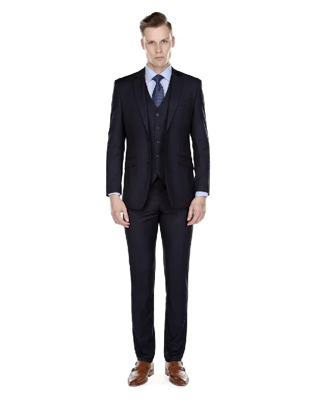 Mens Slim Fit Vested Funeral Suit Navy