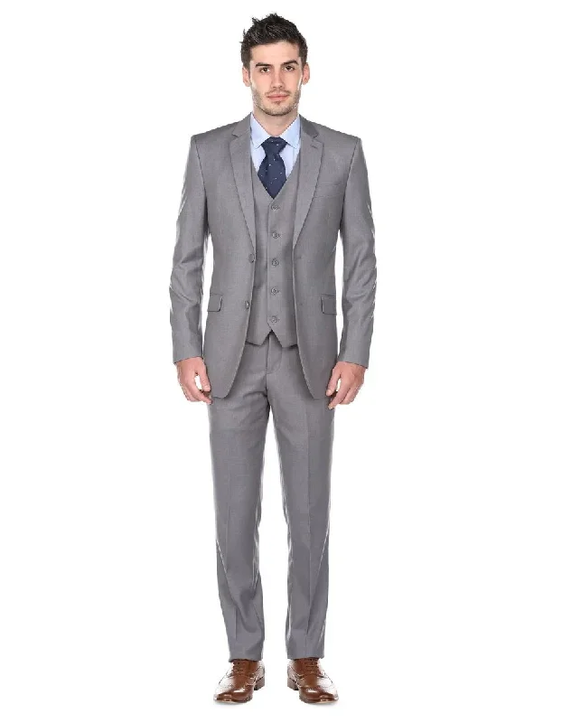 Mens Slim Fit Vested Suit Grey