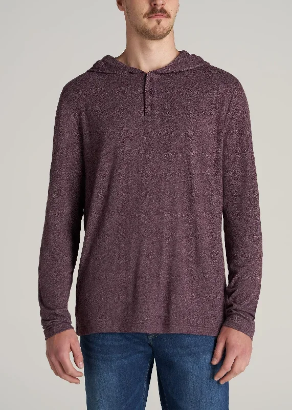 Henley Hoodie for Tall Men in Burgundy Mix