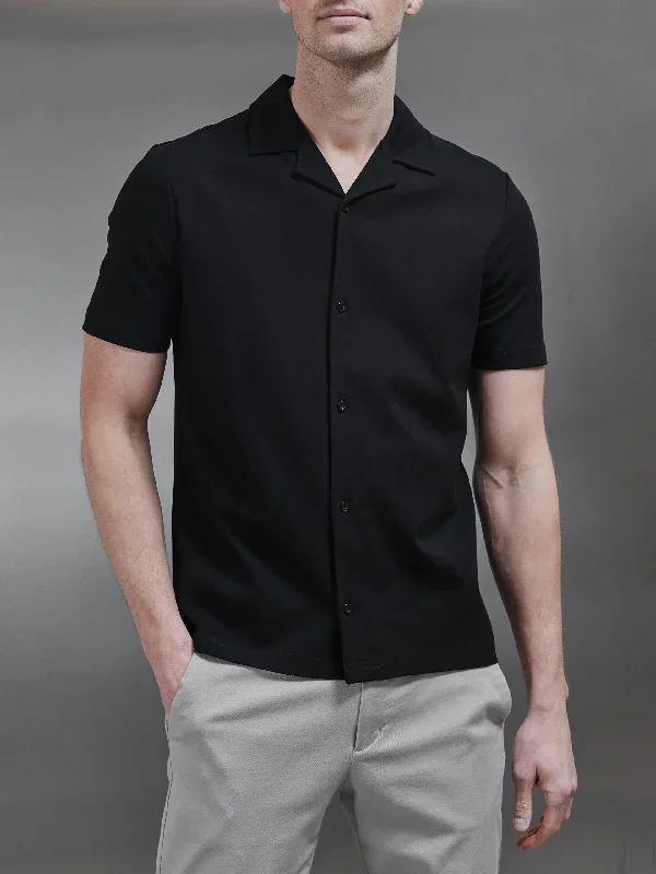 Mercerised Interlock Revere Collar Shirt in Black