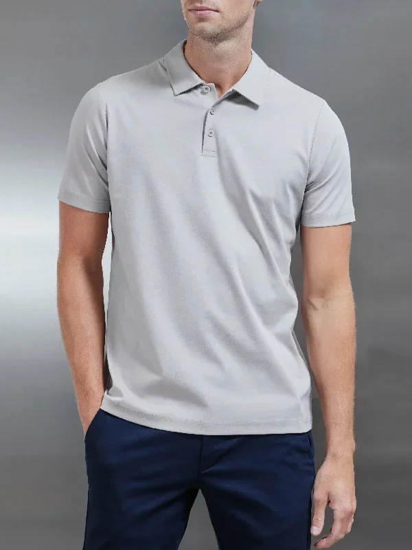 Mercerised Supima Cotton Button Polo Shirt in Stone