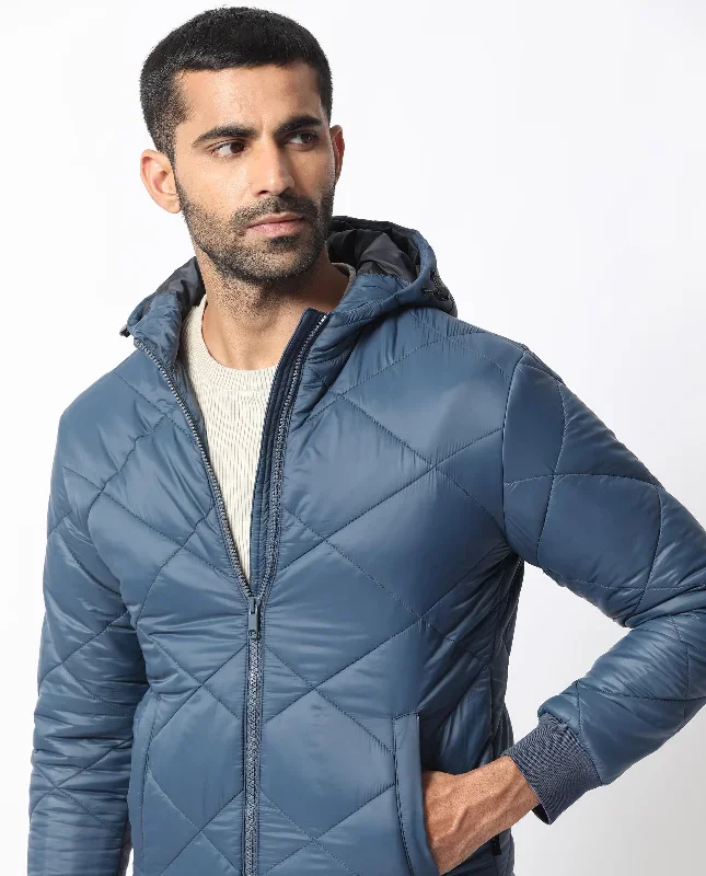 Rare Rabbit Men's Parco Dark Blue Diamond Quilted  Hooded Puffer Jacket