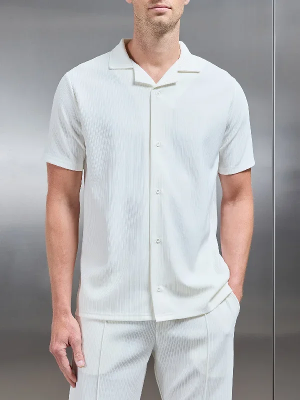 Pleated Revere Collar Shirt in Ecru