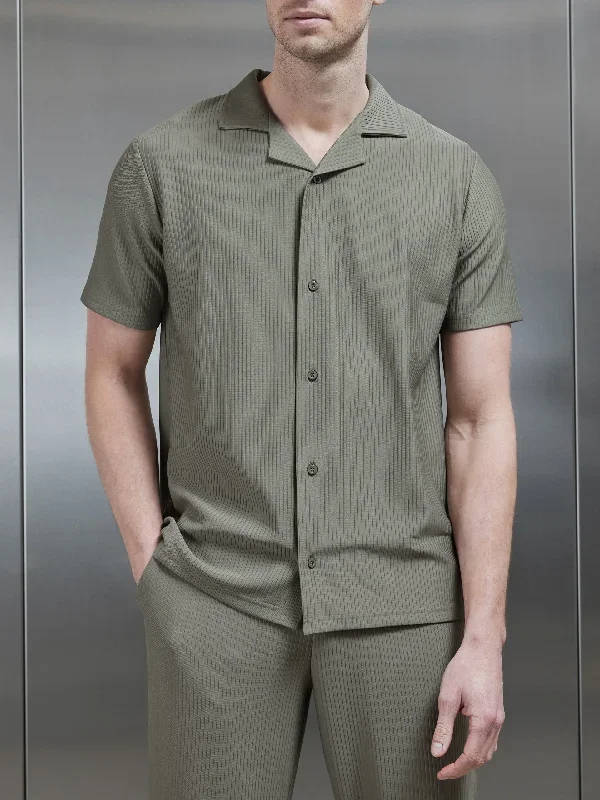 Pleated Revere Collar Shirt in Sage