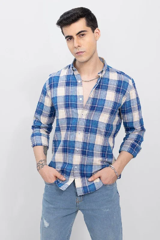 Portrait Denim Blue Checks Shirt