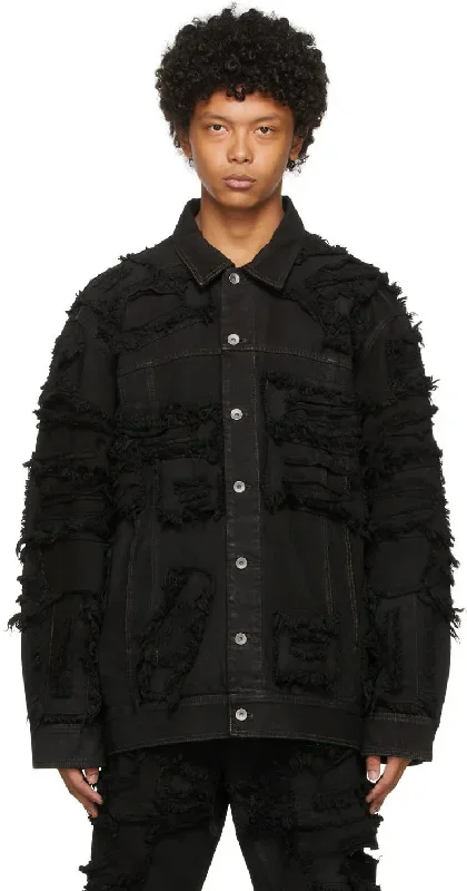 RICK OWENS DRKSHDW Black Denim Jumbo Destroyed Worker Jacket