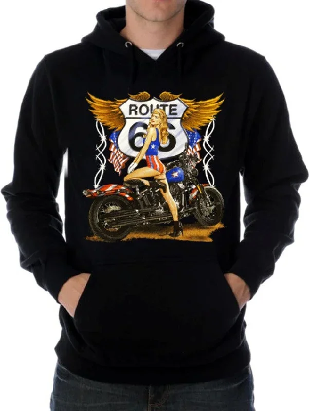 ""Route 66 Pin Up"" Biker Hoodie