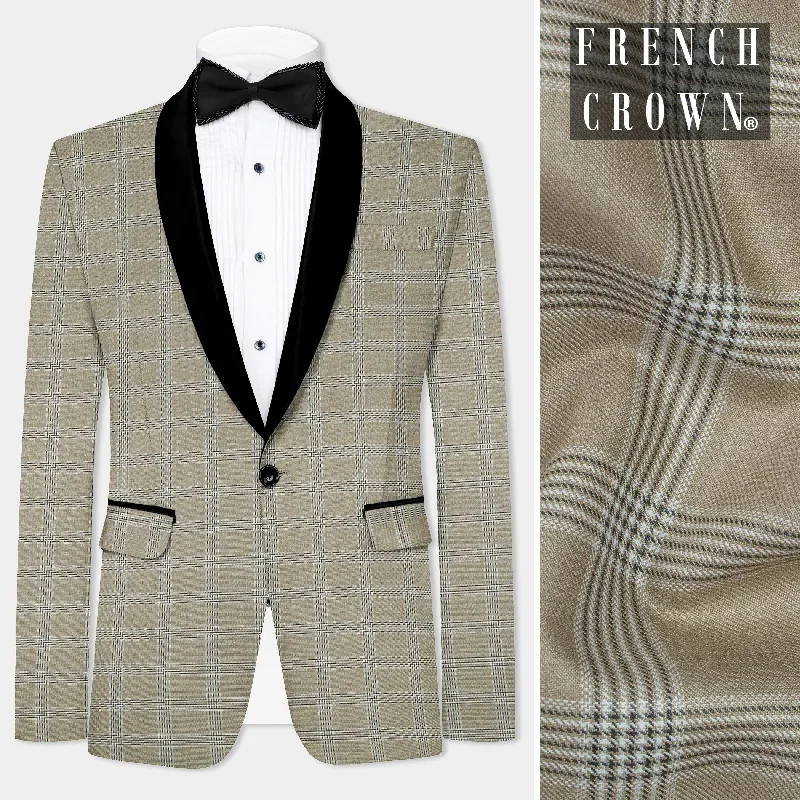 Sandrift Cream Plaid Wool Blend Tuxedo Blazer