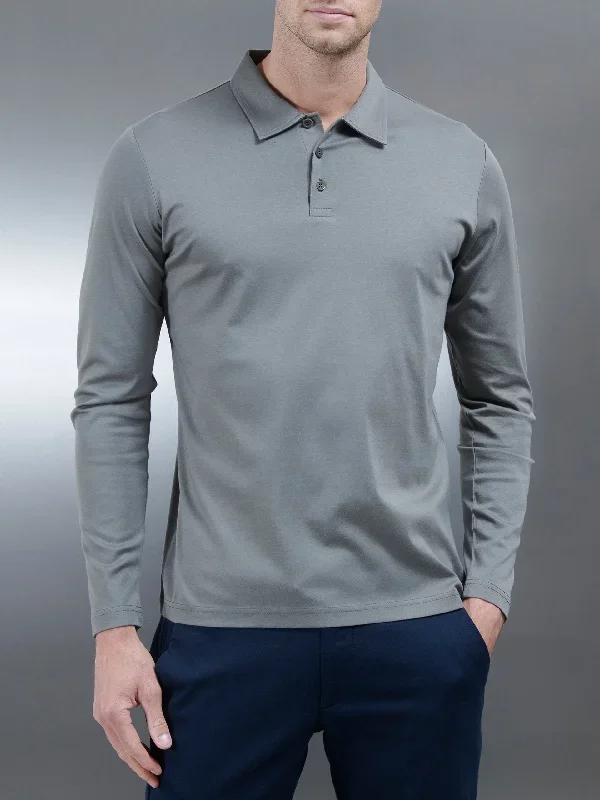 Supima Cotton Long Sleeve Button Polo Shirt in Sage