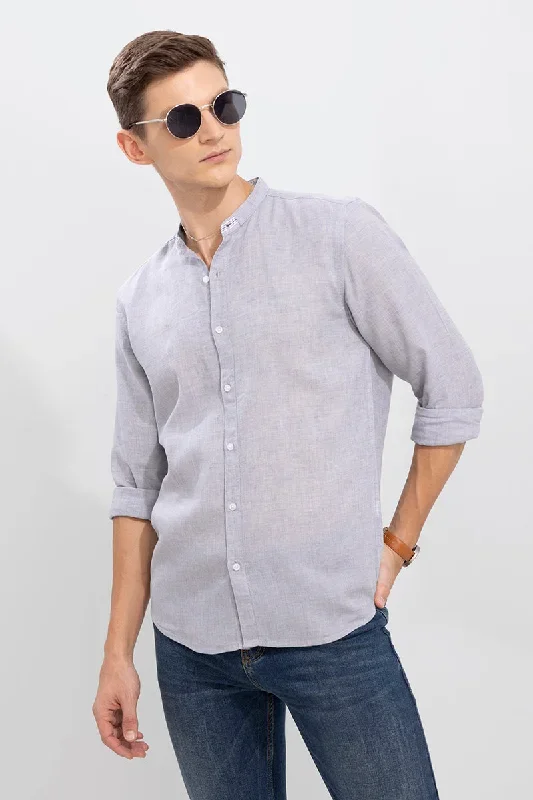 Tapped Collar Grey Linen Shirt