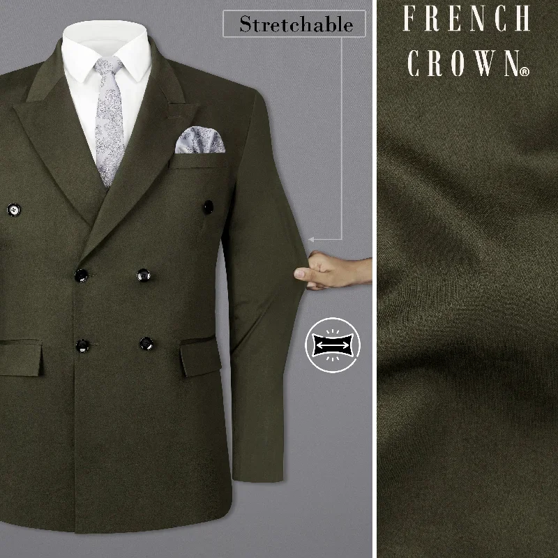 Taupe Green Solid Stretchable Premium Cotton Double Breasted traveler Blazer