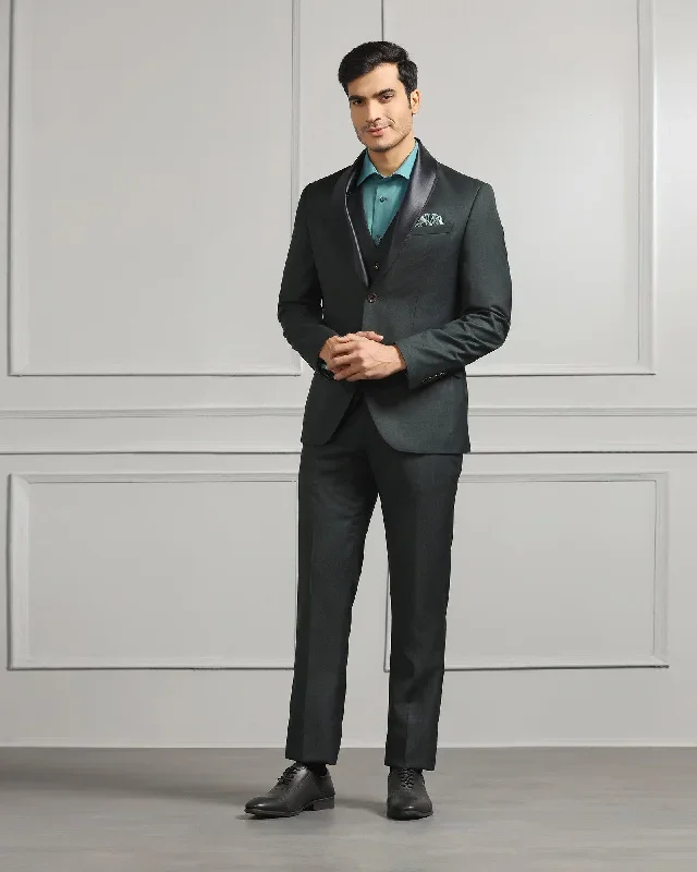 Three Piece Green Solid Formal Suit - Oestin