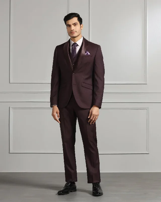 Three Piece Purple Solid Formal Suit - Oestin