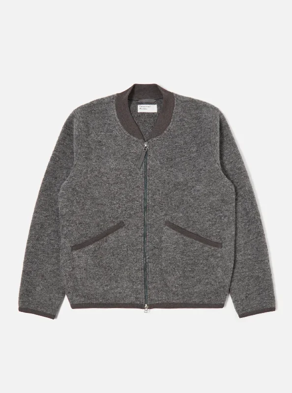 Universal Works Zip Bomber in Grey Marl Wool Fleece