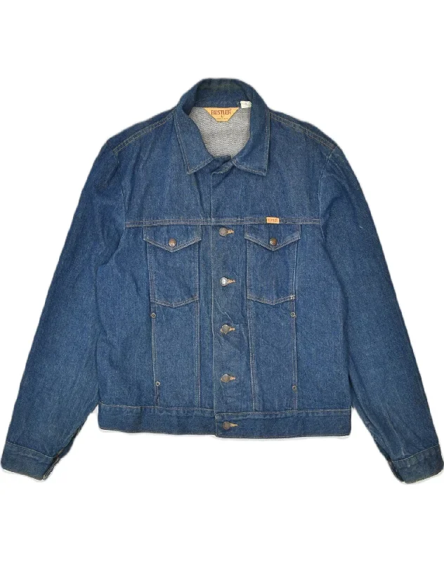 VINTAGE Mens Denim Jacket UK 40 Large Blue Cotton