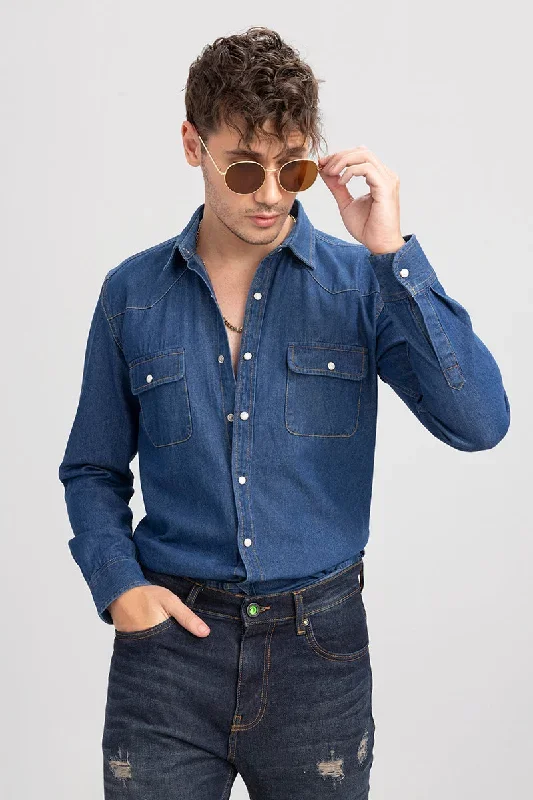 Yoke Style Blue Denim Shirt